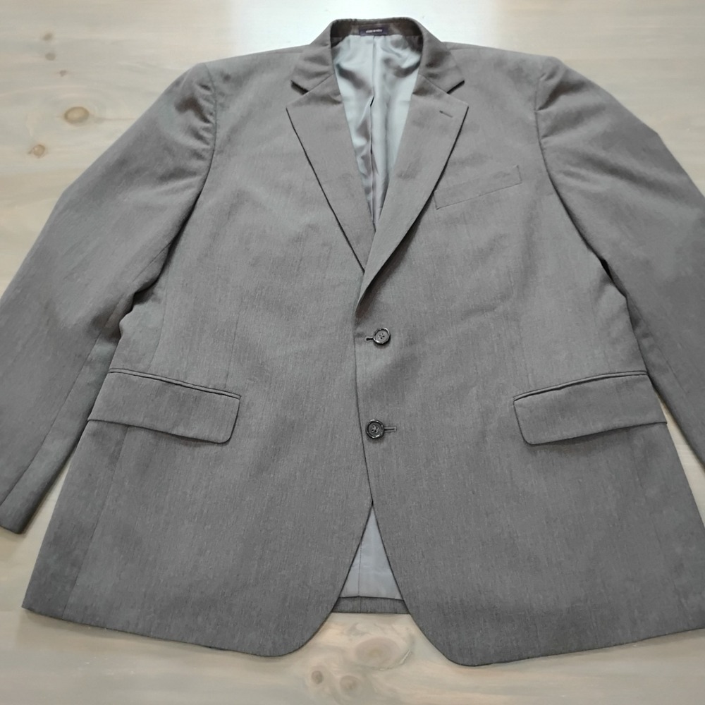 Stafford Travel Stretch Blazer 46R Gray Two Button Front Classic Fit Suit Coat
